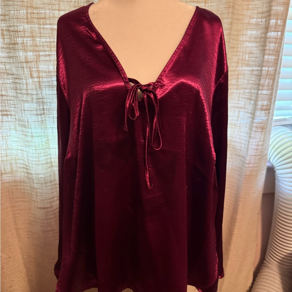 Ava & Viv Deep Red Satin Blouse